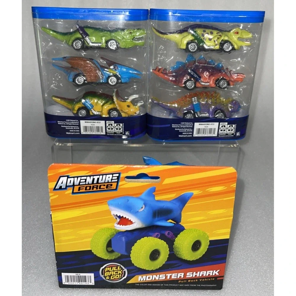 Adventure Force Pull Back Monster Shark Truck‎ & 6 Pack Dino Racers Vehicles NEW